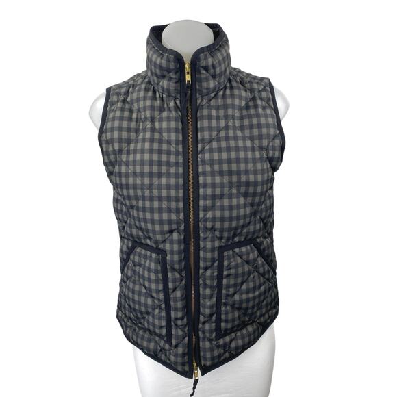 J.Crew Women's Black Gingham Checkered Zip Up Puffer Quilted Vest Coat Jacket XS - Picture 1 of 4